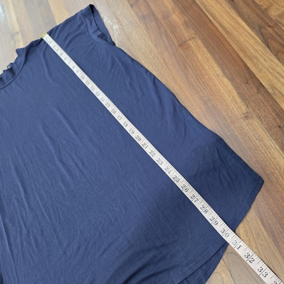 Eileen Fisher Mock Neck Cap Sleeve Navy Blue Women's Top Longer Length Size Med. - Picture 3 of 8
